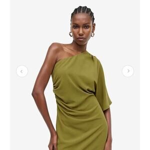 h&m drop waist dress Women's Khaki green Flared-skirt dress